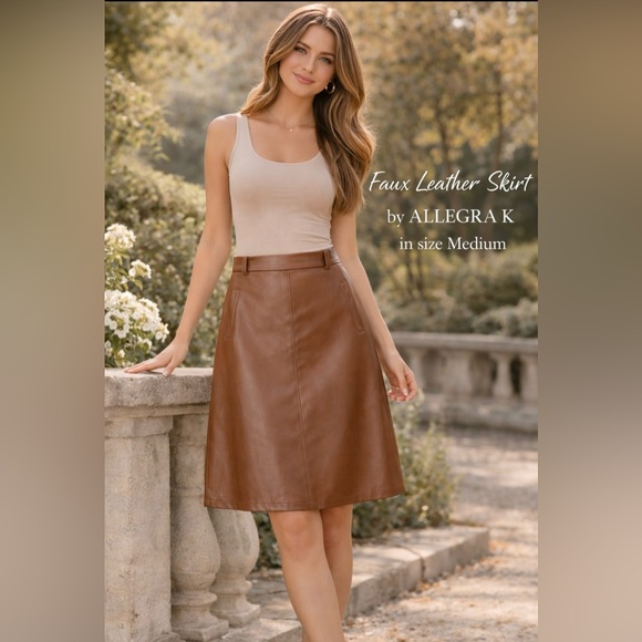 Allegra K Dresses & Skirts - Elegant Brown Women's Faux Leather Skirt